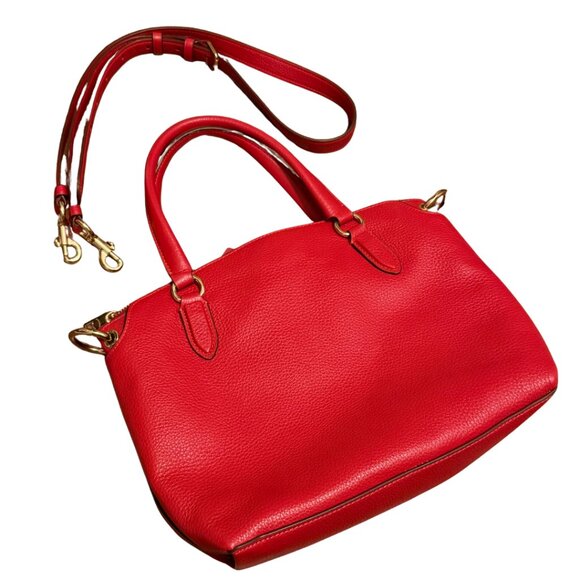 COACH REMI Pebbled Leather Three Compartments Satchel Top Handle Bag in Red - Picture 4 of 8
